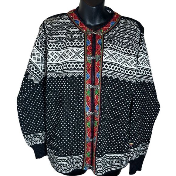 Norlender Norwegian knitwear sweater fair isle clasp front medium grandpa Nordic - Picture 1 of 5